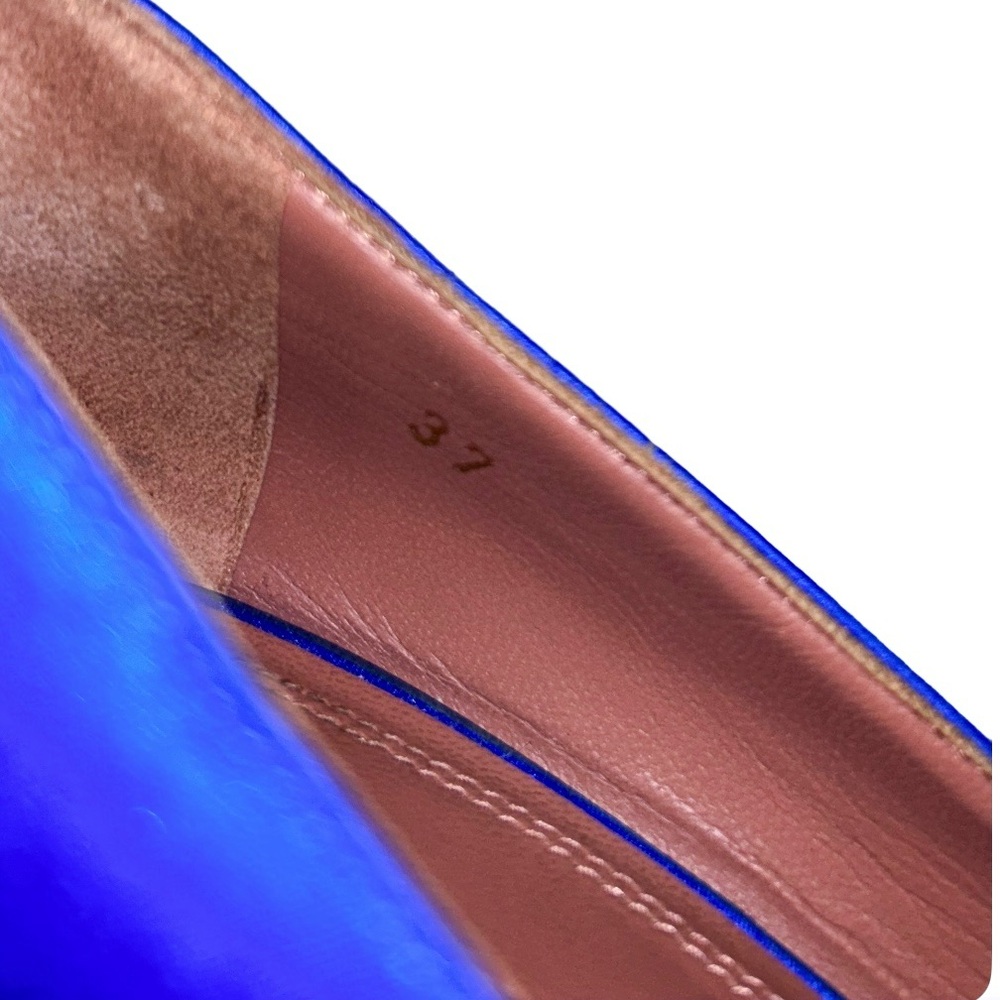 Amina Muaddi Begum Electric Blue Satin Crystal Rhinestone Pumps High Heels 37 - Picture 11 of 12